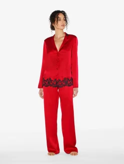 La Perla Pijama Con Frastaglio De Seda Roja