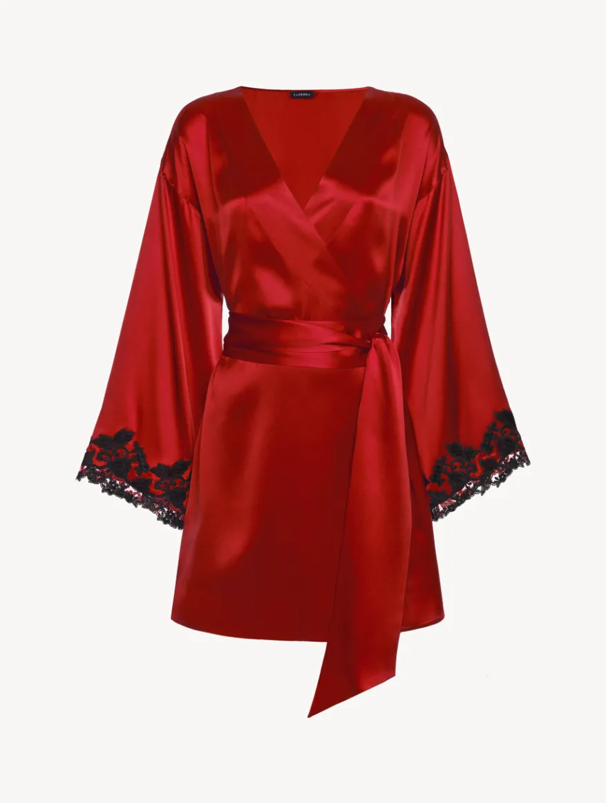 La Perla Silk Satin Short Robe With Frastaglio
