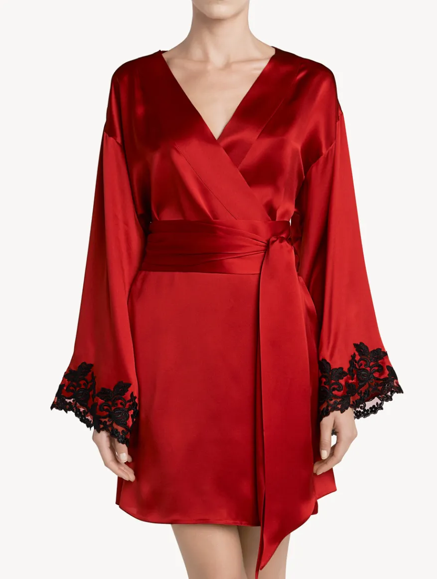 La Perla Silk Satin Short Robe With Frastaglio