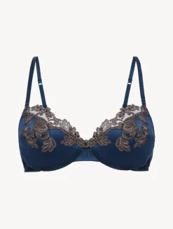 La Perla Sujetador Con Aros De Seda Azul Oscuro Con Frastaglio