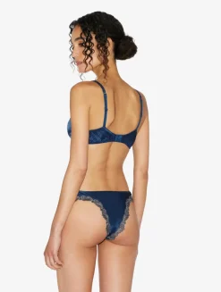 La Perla Sujetador Con Aros De Seda Azul Oscuro Con Frastaglio