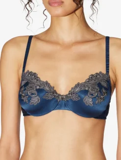 La Perla Sujetador Con Aros De Seda Azul Oscuro Con Frastaglio