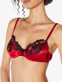 La Perla Sujetador Con Aros De Seda Rojo Con Frastaglio