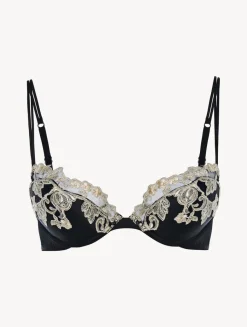 La Perla Sujetador Push-up De Seda Negro Con Frastaglio Color Marfil