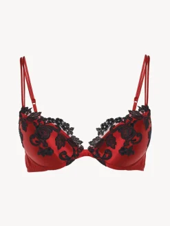 La Perla Sujetador Push-up De Seda Roja Con Frastaglio Color Negro
