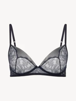 La Perla Sujetador Soft Bralette De Color Azul Acero Y Negro Con Encaje Leavers