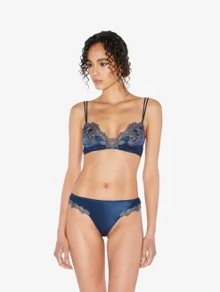 La Perla Sujetador Triangular De Seda Azul Oscuro Con Frastaglio Color Plata