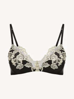 La Perla Sujetador Triangular De Seda Negro Con Frastaglio Color Marfil