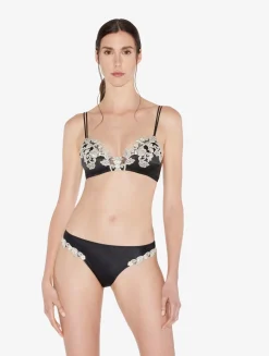 La Perla Sujetador Triangular De Seda Negro Con Frastaglio Color Marfil