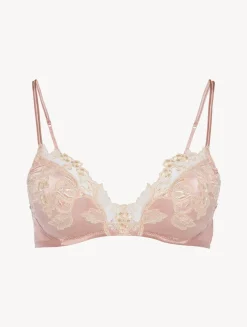 La Perla Sujetador Triangular De Seda Rosa Empolvado Con Frastaglio Color Marfil