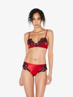 La Perla Sujetador Triangular De Seda Roja Con Frastaglio Color Negro
