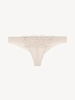La Perla Tanga Beige Rosado Con Macramé