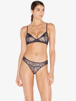La Perla Tanga De Color Acero Y Negro Con Encaje Leavers