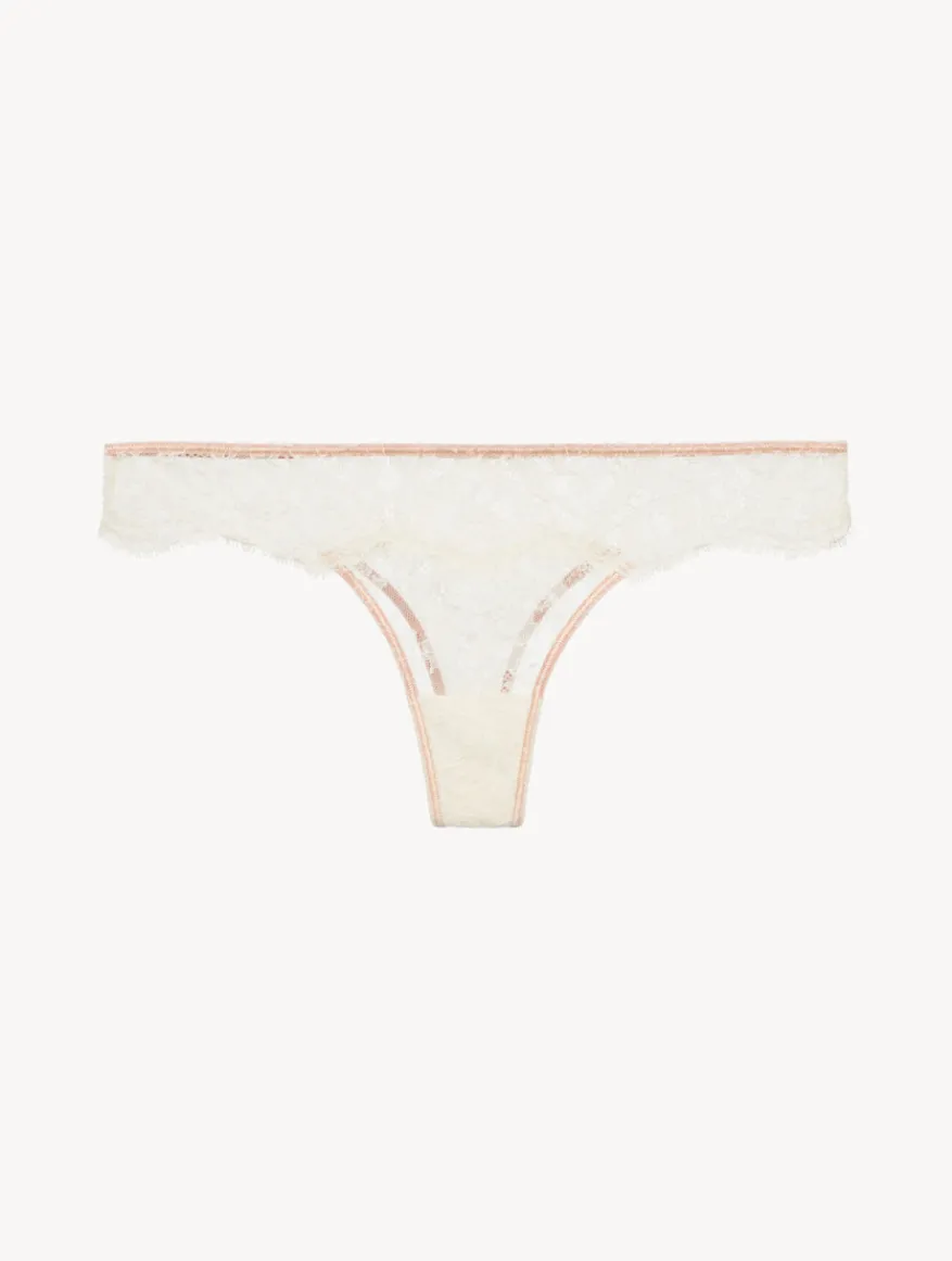 La Perla Tanga De Color Claro Y Rosa Nude Con Encaje Leavers