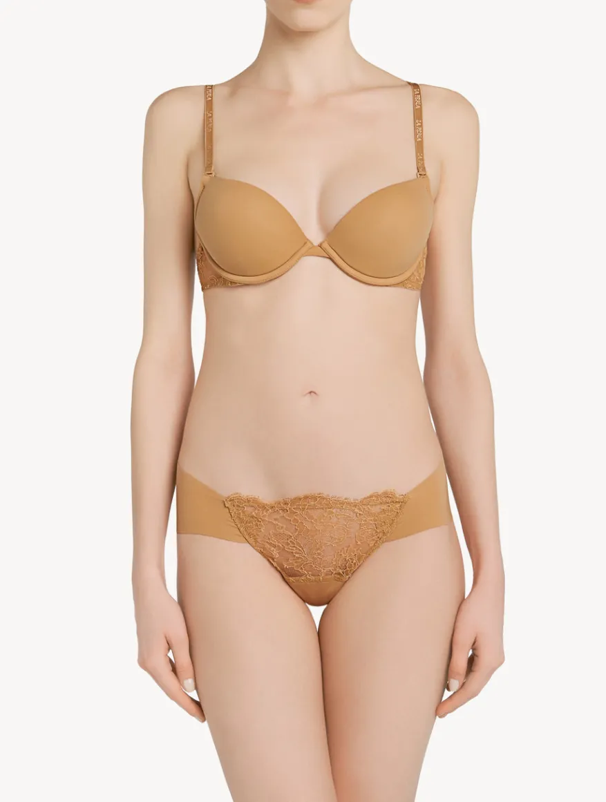 La Perla Tanga De Lycra® Con Encaje Chantilly Color Carne