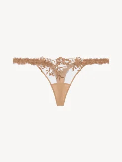 La Perla Tanga De Lycra Con Tul Bordado Beige