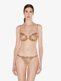La Perla Tanga De Lycra Con Tul Bordado Beige