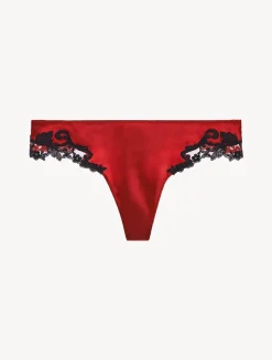 La Perla Tanga De Raso De Seda Roja Con Frastaglio Color Negro