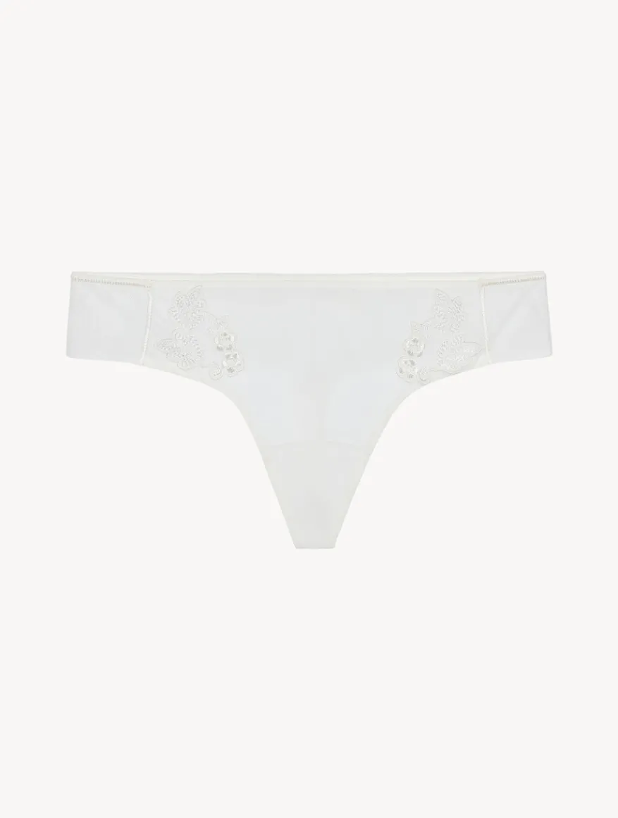 La Perla Tanga De Tul Blanquecino Bordado Transparente