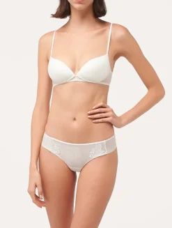 La Perla Tanga De Tul Blanquecino Bordado Transparente