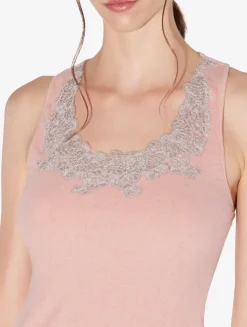 La Perla Top Acanalado Sin Mangas En Mezcla De Cachemir De Color Blush Clay Con Frastaglio