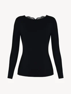 La Perla Top De Manga Larga De Algodón Negro
