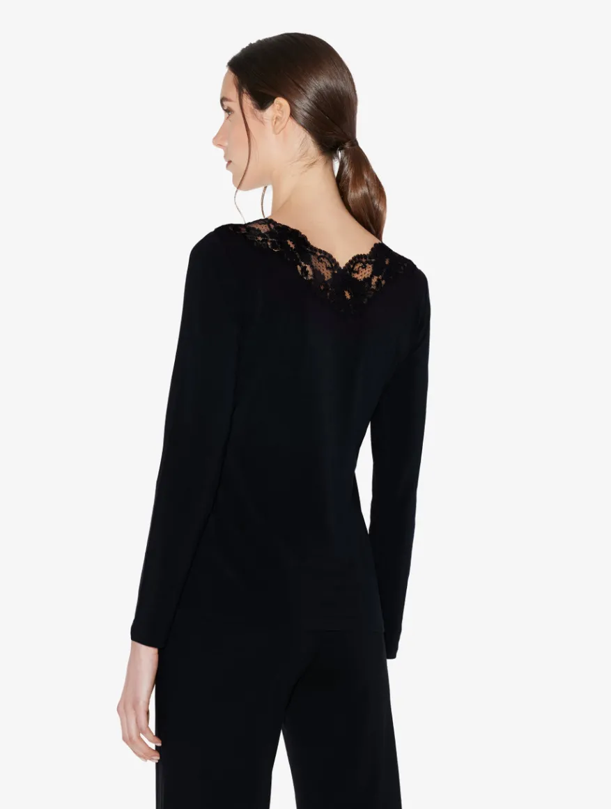 La Perla Top De Manga Larga De Algodón Negro