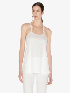 La Perla Top De Modal Con Tul Bordado Blanquecino