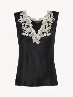 La Perla Top De Raso De Seda De Color Negro Con Frastaglio