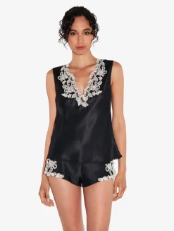 La Perla Top De Raso De Seda De Color Negro Con Frastaglio