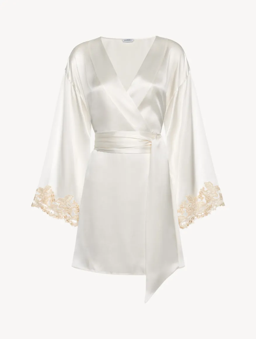 La Perla Silk Satin Short Robe With Frastaglio