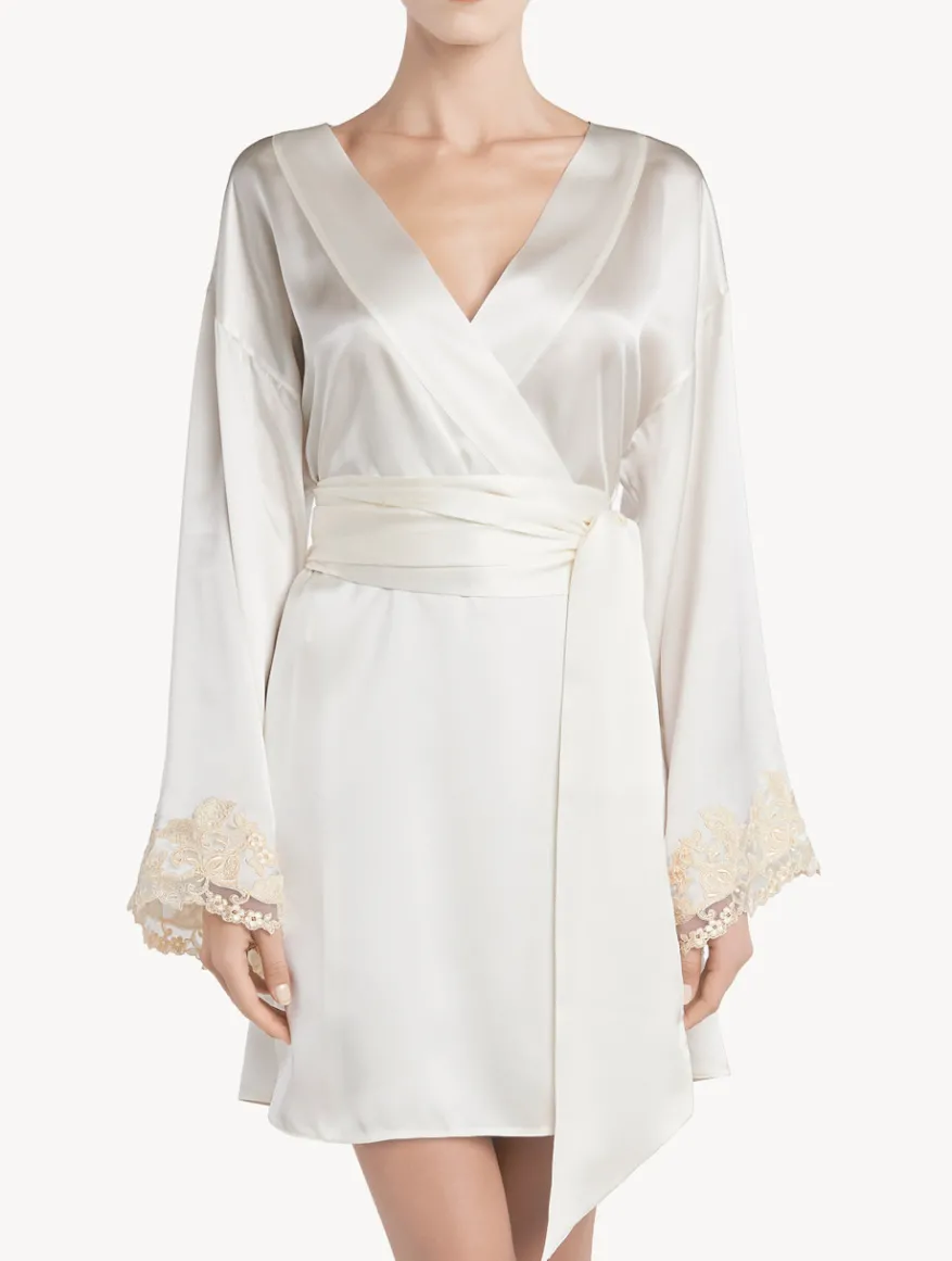La Perla Silk Satin Short Robe With Frastaglio